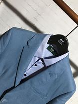 Spring and Autumn New Mens Business Casual Suit Korean Slim Blue Cotton Linen Two Buckle Suit 3327G