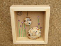 Cat and fish cute birthday valentine day stone fun tribe original hand painted stone painting or custom hand drawn package
