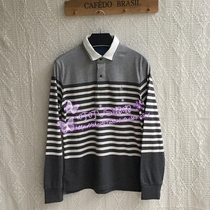 BP mens striped all-match cotton long-sleeved T-shirt POLO shirt gray