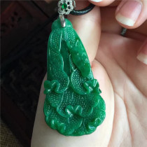 (Ming Kai Jade) Natural A goods jade full of green Bai Cai Ju Lai cabbage pendant pendant
