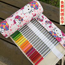  HelloKitt canvas pen bag 36 48 72 holes large capacity pen curtain male and female students sketch color pencil curtain painting