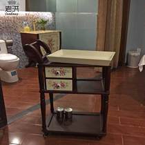 European beauty salon solid wood trolley beauty salon tool car three-layer wood with drawer hand-painted flowers can be customized