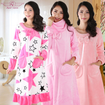Autumn and winter Cute Princess large size flannel long sleeved nightskirts female coral velvet womens pajamas for pregnant women autumn nightgown