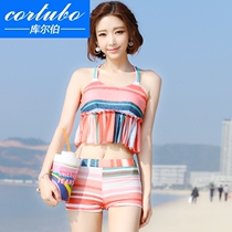 CORTUBO split swimsuit womens three-piece set small chest gathering belly conservative Korean hot spring small fragrant wind Small