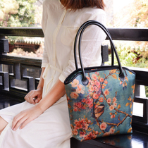 Original handmade silk hand girl tote bag single shoulder bag retro art cloth bag middle-aged ethnic Chinese wind printing