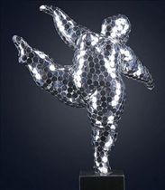  Modern abstract exaggerated stainless steel fat woman body sculpture handmade hotel club sales building center decoration ornaments