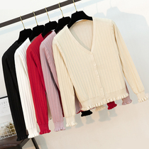 Autumn womens 2020 new knitted coat womens short ruffle cardigan outside shawl spring long sleeve sweater