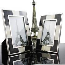 Genuine classic vintage black and white cow bone splicing high-grade photo frame table European model room Bedroom luxury furnishings