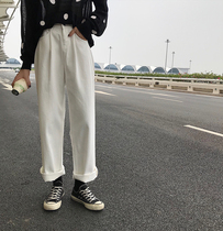 White loose high-waisted jeans womens 2019 new Korean version of the student wide-leg pants wild thin long pants straight pants