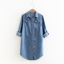 Soft and comfortable Tencel denim shirt womens mid-length spring and autumn new Korean version loose long-sleeved denim shirt tide