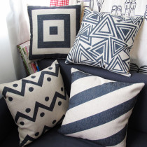 Nordic retro simple modern black and white geometric stripes cotton and linen pillow sofa cushion cover ins cafe