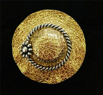 vintage ancient Joker texture Golden woven straw hat antique brooch women