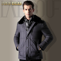 LaBov Rex Rabbit Hair Collar Middle-aged Down Jacket Mens Long Lapel Down Coat Mens Thickened Coat
