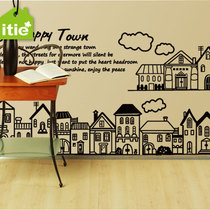 Homestay wall decoration European architectural city style living room hall window glass stickers rural Happy Town