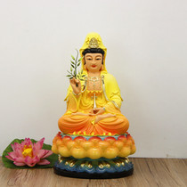 Resin painted Guanyin Buddha statue Guanyin Bodhisattva statue sitting lotus Guanyin Bodhisattva home crafts ornaments
