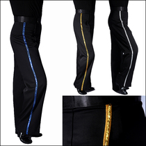 Latin dance pants mens colorful gold and silver edge dance pants sailor jitterba table performance match suit ballroom dance pants