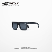 Boomer Pixel Sunglasses Polarized Ink Mirror Tide Square Frame Cartoon Evil to rap glasses men and women