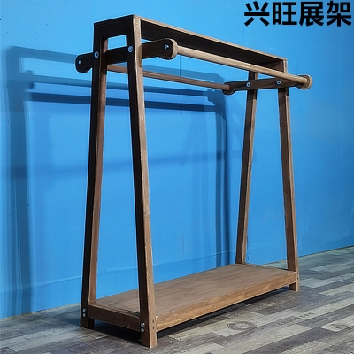 Pole new store special mid-island clothes rack womens clothing style hanging K clothes real frame display wooden floor shelf shelves