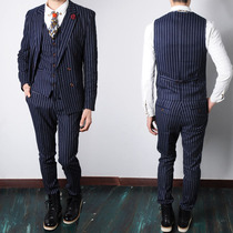 New film building photo dress striped men England dress suit vest 3 piece set stage hosted B8