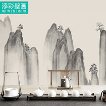 Tea Room Wallpaper Zen Chinese Style China Wind Tea House Landscape Frescoed Living Room Background Wall Paper Sofa Upscale Wall Cloth