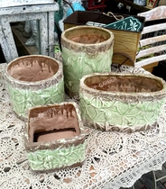 Fall in love with the garden) Foreign trade pot) Glazed pottery basin lotus leaf three-dimensional relief light green square circle non-partial