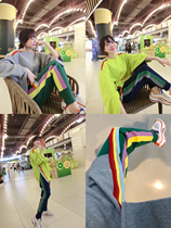 BORAKOO Korea East Gate 2 color ~ color color edge stripe elastic waist knitted radish leg casual pants