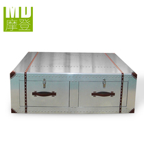 Fashion antique aluminum leather box drawer retro space aluminum wine box storage cabinet storage box living room sofa coffee table