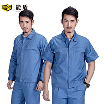 Can shield cotton summer thin cotton overalls set mens long sleeve labor insurance wear-resistant auto repair welder short sleeves