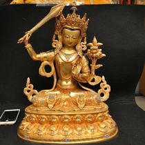 Buddhist supplies Nepal full gilt Manjusri Bodhisattva statue red copper gilt Manjusri Bodhisattva