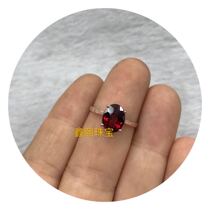 Minimalist generous 18k rose gold inlaid with natural pomegranate stone ring supporting identification