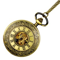 Trend Korean large Roman retro hollow double Open mechanical pocket watch new pocket watch mechanical pocket watch 8960
