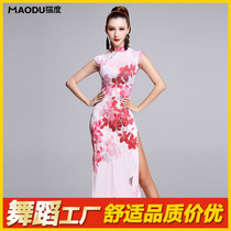 Cat Degree 2017 New Latin Dance Dress Adult Table Performance Competition Practice Clothing Womens Printed Cheongsam