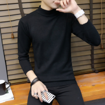Autumn and winter mens new semi-turtleneck sweater mens Korean slim solid color middle collar base sweater mens line clothing