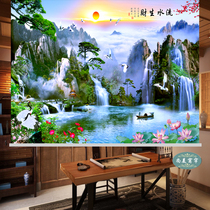 Running water makes money Chinese painting Kaiyun landscape Living room Office study Roller curtain curtain entrance Feng Shui lifting partition curtain