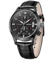 Megel MEGIR digital scale double false eye with calendar quartz belt watch 2021 black shell