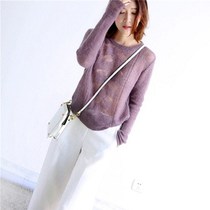 Mohair sweater women loose hollow short knitwear womens blouse pullover thin base shirt sweater spring and autumn