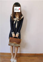 Spring Autumn Season New Academy Wind Cute Navy Wind Doll Collar Lacing Butterfly Knot Long Sleeve Dress Code Woman