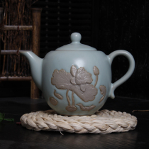 Ru kiln open Film tea set Tianqing bubble teapot large ceramic anti-hot Ru porcelain kung fu exquisite glass purple clay pot special offer