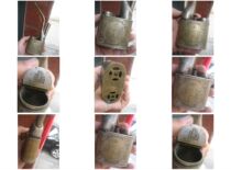 The water and smoke pot bronze sculpted hollowed-out money bottom Japanese bamboo leaves pattern made by the Qing Dynasty maker Chen Liankee