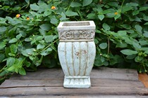 European style pottery flower vase High square light blue coarse pottery old vintage pottery flower pot Pottery basin