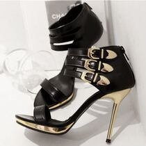 South Korea Light Extravagant Custom Spelled Gold Multilayer Leather Strap Buckle Light Cooked Bag Heel Sexy Fine Ultra High Heel Sandal