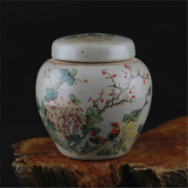 Qing Tongzhi pastel flower and bird tea jar cover warehouse old porcelain old antique porcelain collection antique antique