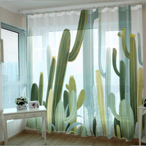 Painting creative living room high-end curtains Simple Nordic cactus bay window window screen semi-transparent decoration