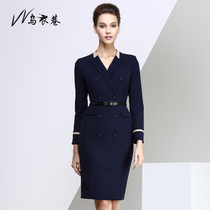 Wuyi Lane autumn and winter long-sleeved professional dress sales work clothes Slim temperament OL female skirt double-breasted frock skirt