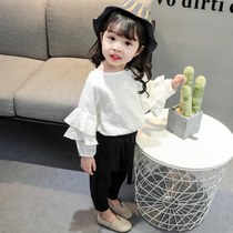 Baby Doll Shirt Girl Shirt Autumn Dress Full Cotton 1-3-5 Year Old Girl Bubble Sleeves White Shirt 100 lap