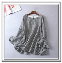 Gugu Homemade Custom Fall Big Code Women Dress Fat MM200 Jin Han Version Long Sleeve Round Collar Fashion Plaid Horn Cuff