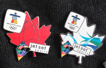 2 JETSET Maple Leaf badges badge sponsor of the 2010 Vancouver Winter Olympics