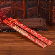 Wedding red wooden chopsticks Couple pair chopsticks Wedding supplies Creative Chinese dragon and phoenix chopsticks Brocade chopsticks set Back gift
