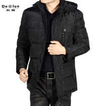 Winter middle aged thickened down clothes Mens mid-length Down Jacket New Bread Suit Pure Color Jacket