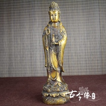 New antique bronze collection antique ornaments brass Qianlong craft gifts bronze statue net bottle Guanyin Station Guanyin Station